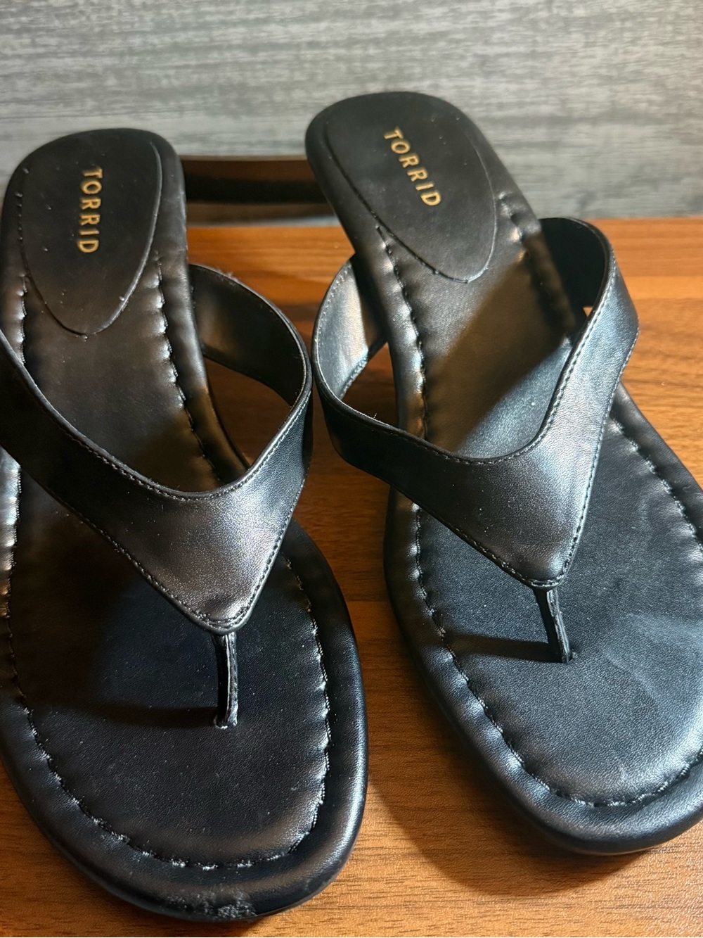 Torrid Black Faux Leather Thong Sandals